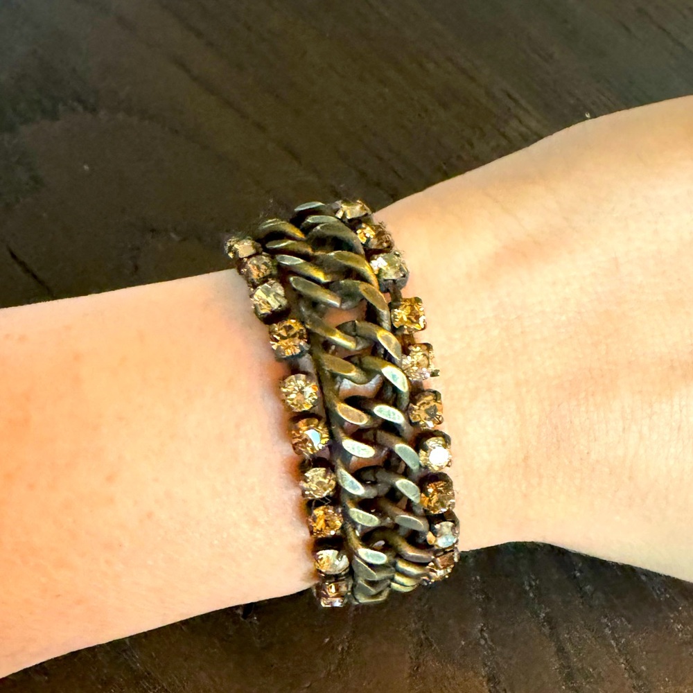 Bronze thick chain bracelet with Swarovski crystal
